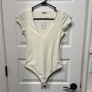 NWT Free People Intimately Cream V-Neck Thong Bodysuit